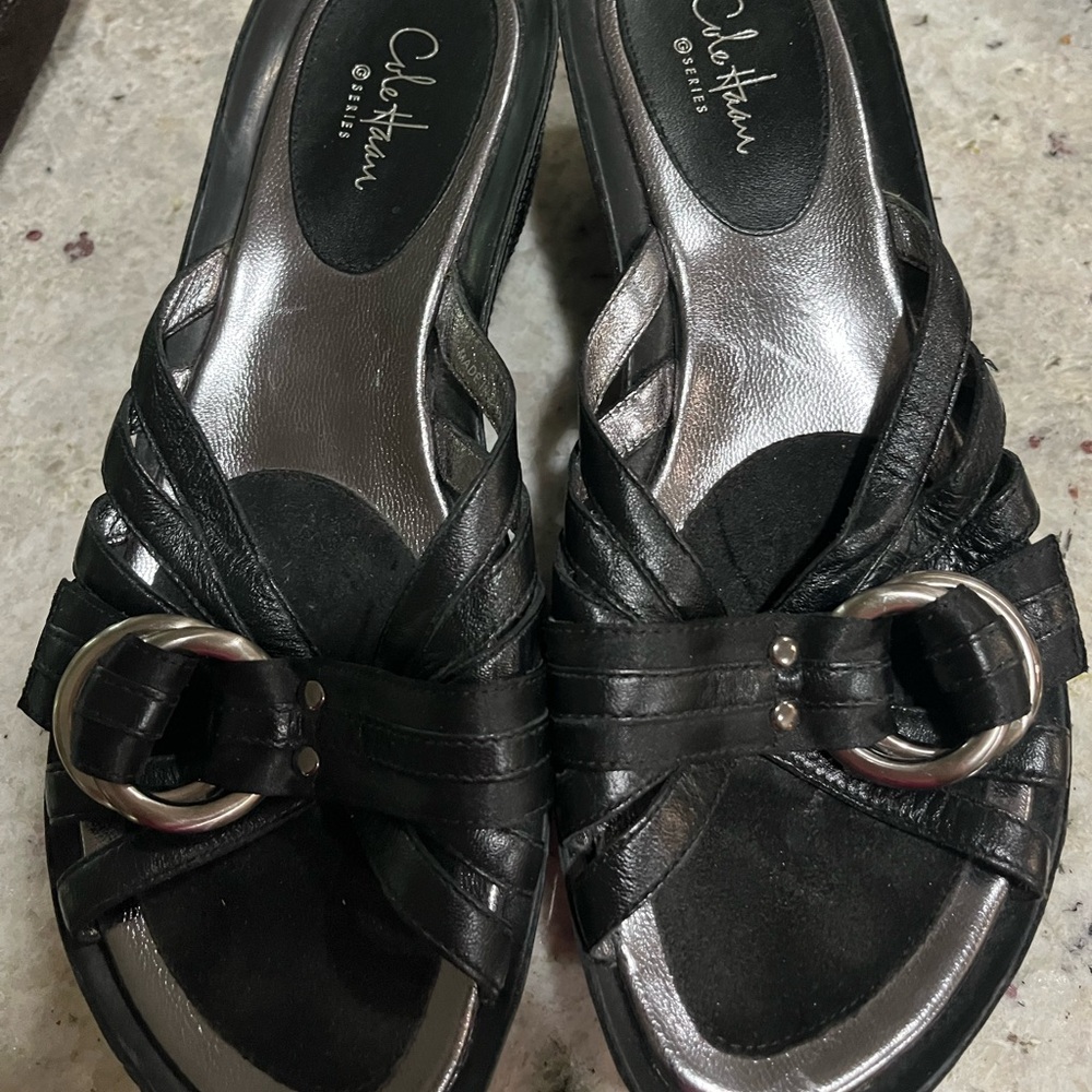 Cole Haan Nike Air Brylee Black & Silver Leather Slides